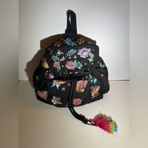 Stone Mountain Cotton Large Backpack Bag Black Floral Sequin Tassel Bohemian